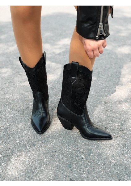Marnel Kadın Kovboy Çizme Siyah Nakışlı modelleri