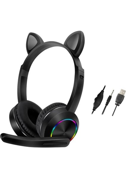 Allzey Karler Bass AKZ020 Kafa Üstü Işıklı Kedi Kulaklık - Siyah