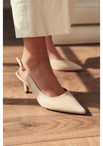 Teylor Bej Ince Topuklu Kadın Ayakkabı