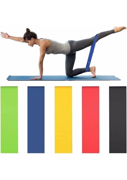 Bandı 5 Adet Farklı Dirençte Pilates Squat Aerobik Bandı - Hafif,orta,sert Çalışma Lastiği-Evde Ofiste Spor Karın Kası Sıkılaşma Seti Saklama Poşeti Hediyeli