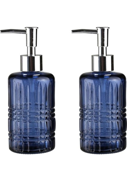 Homi Banyo Seti Cam Sıvı Sabunluk 2 Adet,kristal Desenli Mavi 300ML 6,8X17,6CM