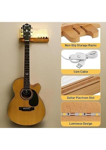 Gitar Duvar Askısı, Ahşap, LED Ahşap Gitar Askısı, USB ile Çalışır, Ukulele ve Saklama Için, Gitaristler ve Erkekler Için Gitar Hediyesi fırsatları