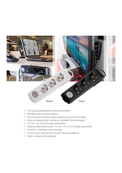 Multi-Let 3 Lü Siyah Anahtarlı Çocuk Korumalı Grup Priz 1 mt fırsatları