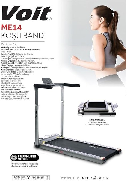 ME14 Koşu Bandı, 2hp Brushless Motor, Bluetooth ve Uzaktan Kumanda indirimleri
