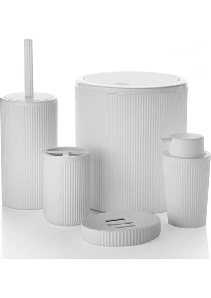 Parça Akrilik Banyo Seti Çöp Kovası Tuvalet Fırçası Diş Fırçalık Sıvı Sabunluk Katı Sabunluk Beyaz