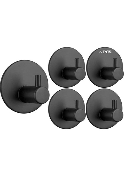 Yapışkanlı Askılık - 5'li Paket, Ağır Hizmet, Duvar Kancaları, Su Geçirmez Paslanmaz Çelik Askılıklar Ceket, Havlu, Bornoz Askılık Duvara Montaj, Banyo Mutfak Garaj Ev Otel Ofis Dolabı ve Yatak Odası Askıları 3m Bantlı, Mat Siyah Mat Siyah 06