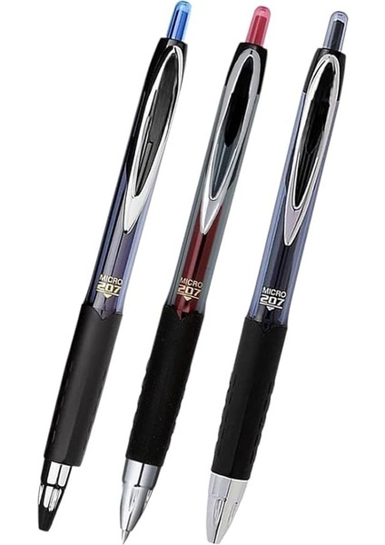 Siyah Kırmızı Pilot Kalem 3 Adet Uniball Signo Micro 207 0.5 mm Roller Uç Kalem UMN-207 Inci Uçlu Likit Mürekkepli