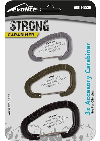 Strong 3'lü Karabina Seti - Siyah/haki/gri indirimleri