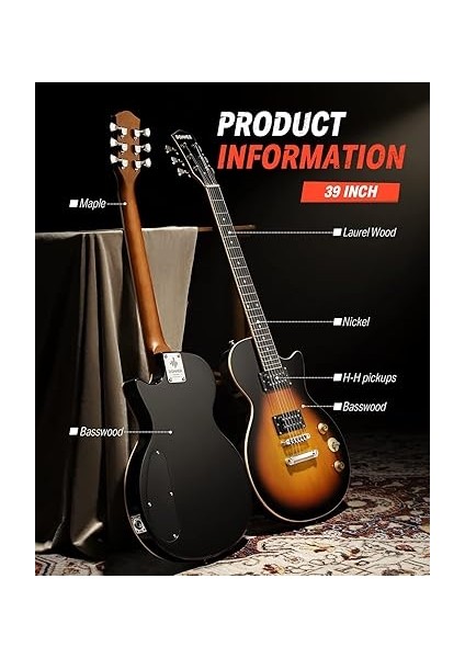 Elektro Gitar Kiti Tam Boy Lp Gitar Başlangıç Seti 91,4 cm Düz Gövde, Çanta, Kayış, Kablolu (Sunburst) fırsatları
