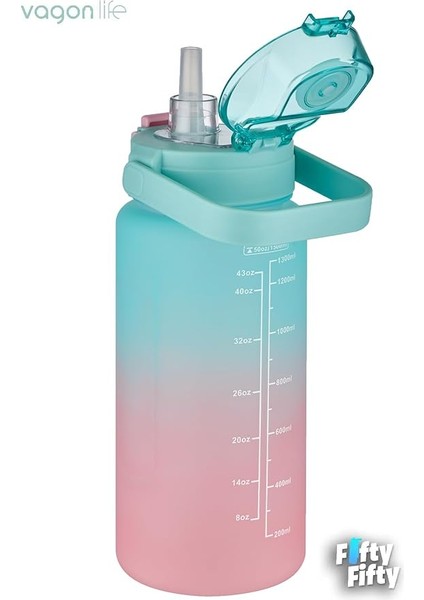 2'li Ekonomik Motivasyon Matara Seti 1500 ml Büyük Boy 4 Farklı Renk Seçeneği Fiftyfifty indirimleri