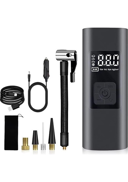 Lastik Şişirme Pompası, Kompresörü 12V Dc, 150 Psı, USB Şarj, Otomatik Kapanma Bisiklet, Araç, Top, Bv Lastikler 6000 Mah