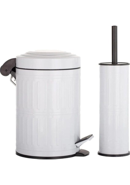 Haus Pedallı Çöp Kovası Tuvalet Wc Fırçası Banyo Çöp Kovası 2'li Banyo Seti 5 Litre Beyaz Vintage modelleri