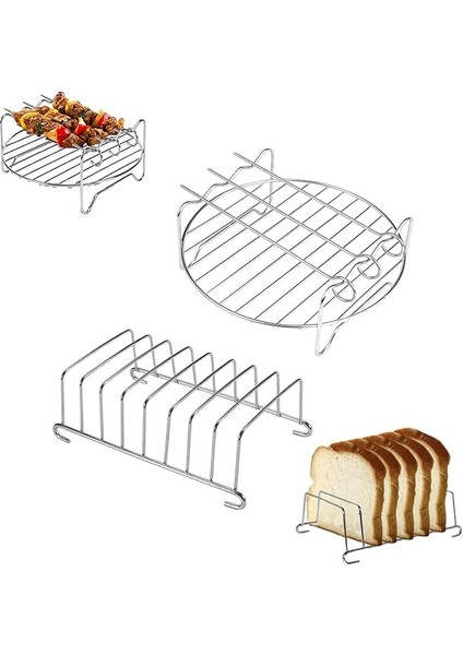Airfryer Izgara Teli, Universal Boyutta, Çelik Tel, Izgara Şiş ve Ekmek Kızartma Rafı Seti