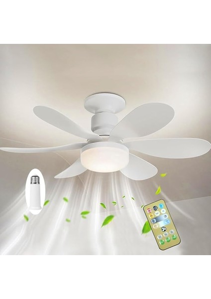 Noıyb Tavan Vantilatörü Aydınlatmalı, 40W E26/27 LED Fan Lambası Uzaktan Kumandalı ve Ekstensor, Kısılabilir, 3 Rüzgar Hızı, Yeni 52CM Tavan Vantilatör Zamanlayıcı（3 Adet)
