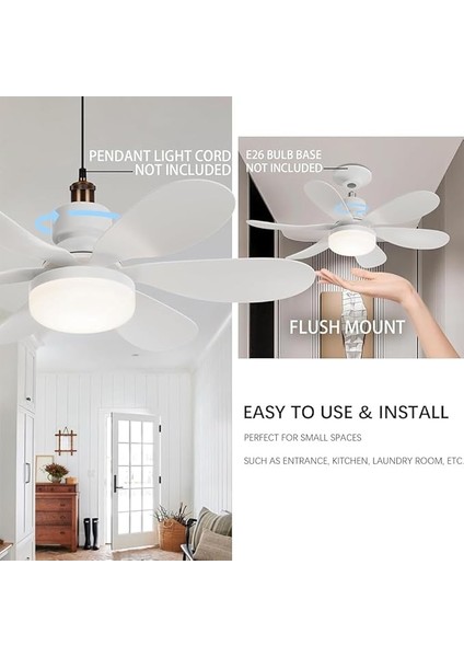Noıyb Tavan Vantilatörü Aydınlatmalı, 40W E26/27 LED Fan Lambası Uzaktan Kumandalı ve Ekstensor, Kısılabilir, 3 Rüzgar Hızı, Yeni 52CM Tavan Vantilatör Zamanlayıcı（3 Adet) indirimleri