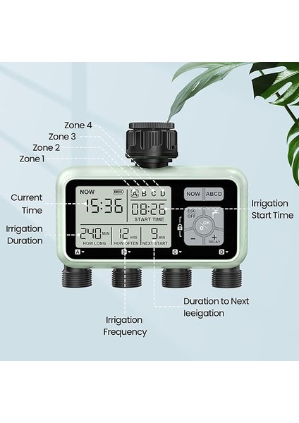 Zamanlayıcısı 4 Bölge, Yağmurlama Zamanlayıcısı, Programlanabilir Bahçe Dış Mekan Hortumu Musluk Zamanlayıcı, Yağmur Gecikmeli, Manuel/otomatik Sulama Sistemi, Su Hortumu Zamanlayıcı, Sulama fiyatları
