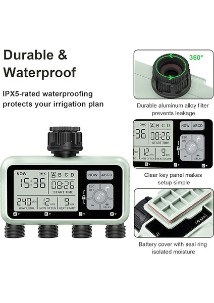 Zamanlayıcısı 4 Bölge, Yağmurlama Zamanlayıcısı, Programlanabilir Bahçe Dış Mekan Hortumu Musluk Zamanlayıcı, Yağmur Gecikmeli, Manuel/otomatik Sulama Sistemi, Su Hortumu Zamanlayıcı, Sulama indirimleri