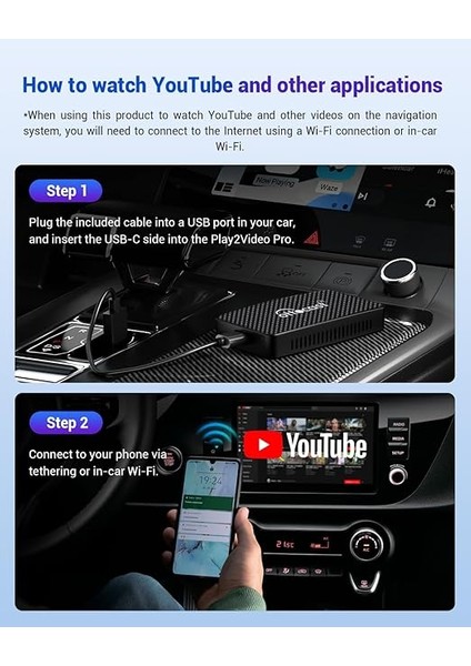 PLAY2VIDEO Pro 5 In 1 Carplay, Android Auto Netflix, Youtube, Spotify, Ip Tv, All In One Kablosuz Araç Interface (CA400S) indirimleri