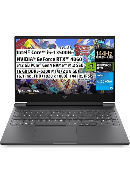 Victus Gaming Dizüstü Bilgisayar, 16,1 Inç 144 Hz Fhd Ips, Intel Core I5-13500H, 16GB Ram, Nvıdıa Geforce Rtx 4060 Dlss 3, 512 GB Ssd, Freedos, 7P645EA
