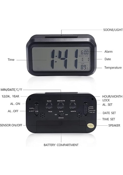 Dijital Çalar Saat Büyük LED Ekranlı Başucu Saati 12/24 Erteleme Gece Lambası, Tarih Takvimli Yatak Odası Ev Ofis Için (Siyah) fiyatları