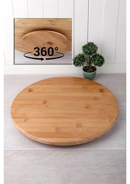 American 34 cm Bambu Ahşap Döner Standlı Sunum Servis Pizza Kahvaltı Tahtası