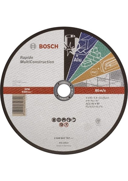 - 230 * 1, 9 mm Çoklu Malzemelerde Kullanım Için Düz Kesme Diski (Taş)