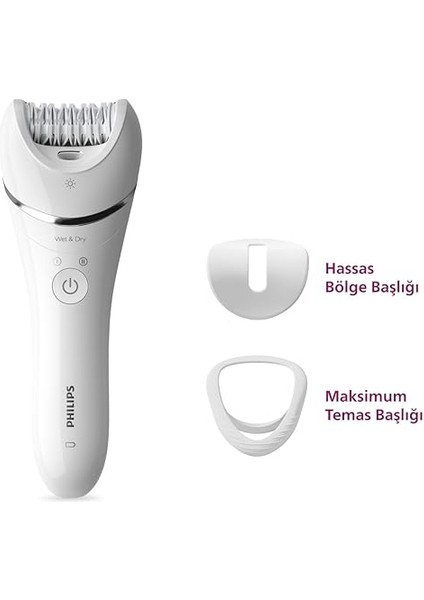 Epilasyon Cihazı, Islak ve Kuru Kablosuz Kullanım, Ekstra Geniş Başlık, LED Işık, Hassas Bölge Başlığı, Optimum Temas Başlığı, 10 Dakikada Pürüzsüz Cilt, Beyaz Renk, BRE700/05 fiyatları