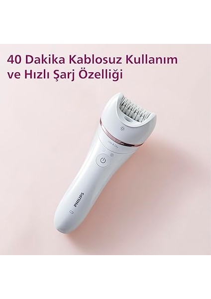 Epilasyon Cihazı, Islak ve Kuru Kablosuz Kullanım, Ekstra Geniş Başlık, LED Işık, Hassas Bölge Başlığı, Optimum Temas Başlığı, 10 Dakikada Pürüzsüz Cilt, Beyaz Renk, BRE700/05 indirimleri