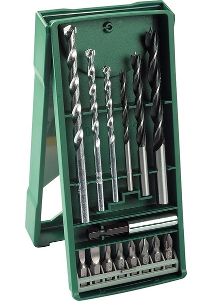 Beton Matkap Ucu ve Vidalama Seti, Yeşil, 15 Adet, Ahşap Delme Ucu: 4/6/8, Beton Delme Ucu: 5/6/8, Uzun Ömürlü Kullanım