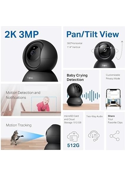 Tp-Link C211 2k 3mp Yatay ve Dikey Ev Güvenliği Wi-Fi Kamerası fiyatları