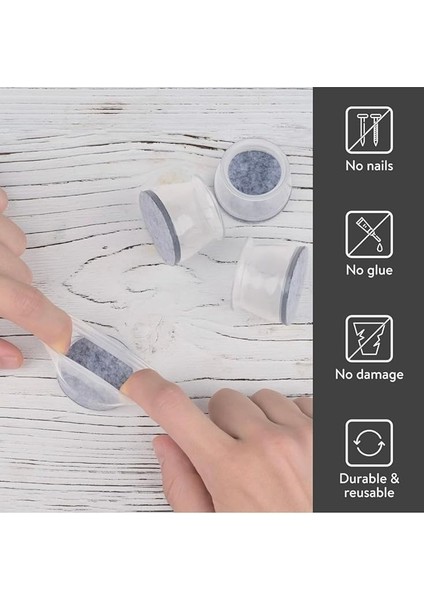 Adet Yarı Saydam (2cm–2,5cm) Beyaz Silikon Keçeli Sandalye Ayağı Koruyucu Pabuç Seti indirimleri