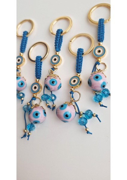 Lüks Hediyelik Orjinal Cam Nazar Boncuklu Pembe Anahtarlık fiyatları