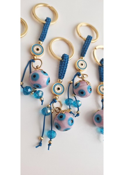 Lüks Hediyelik Orjinal Cam Nazar Boncuklu Pembe Anahtarlık modelleri