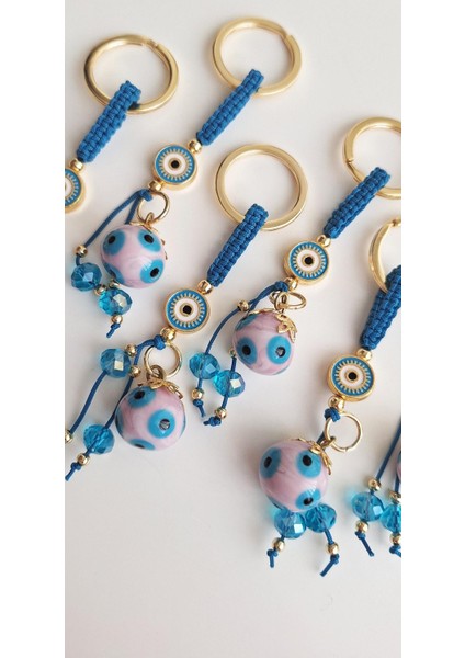 Lüks Hediyelik Orjinal Cam Nazar Boncuklu Pembe Anahtarlık fırsatları