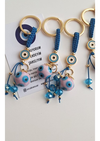 Lüks Hediyelik Orjinal Cam Nazar Boncuklu Pembe Anahtarlık indirimleri