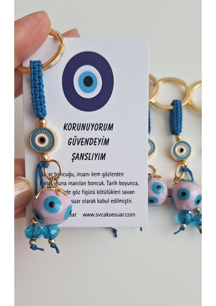 Lüks Hediyelik Orjinal Cam Nazar Boncuklu Pembe Anahtarlık