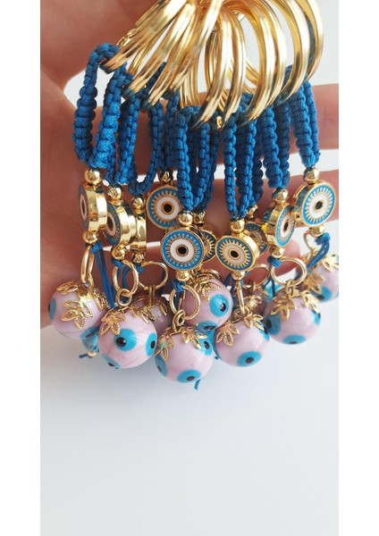 Lüks Hediyelik Orjinal Cam Nazar Boncuklu Pembe Anahtarlık