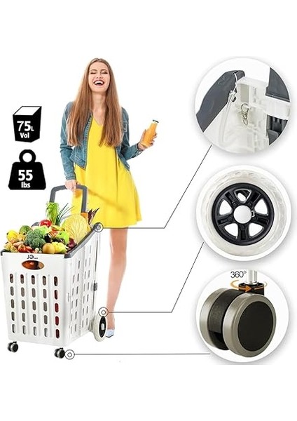 Katlanır, 4 Tekerlekli, Market Alışveriş Arabası, Büyük Kapasiteli, 60KG Taşıma, 75 Litre Hacim, fiyatları