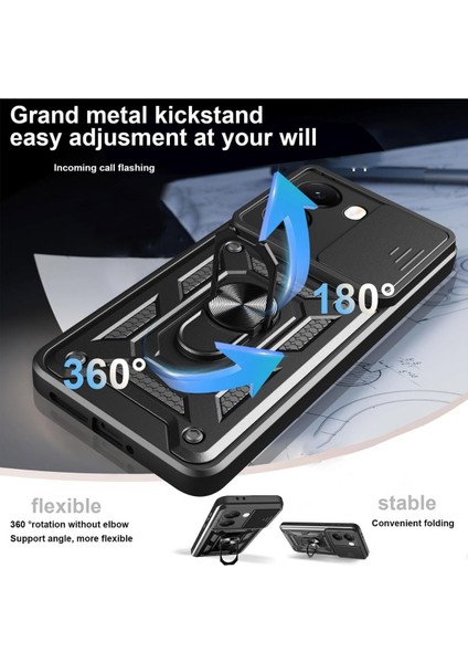 Poco X7 Pro Uyumlu Tank Kılıf Yüzüklü Standlı Extra Darbe Koruma Zırhlı Outdoor Kapak - Siyah fırsatları