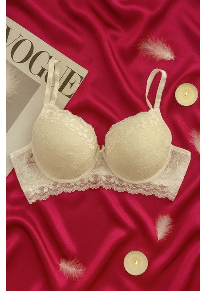 Beyaz Dantelli Push Up Sütyen Takımı fiyatları