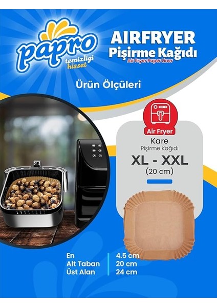 Airfryer Pişirme Kağıdı, Fritöz Yağlı Kağıdı, Yanmaz Kağıt Xxl Uyumlu 50 Adet (Kare) (1, Kare Büyük Boy 20X20) fiyatları