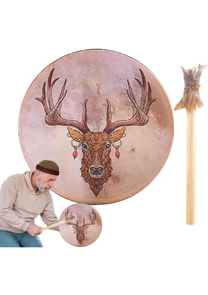 Için Şaman El Tamburu, Şaman Davul, 9 Inç El Yapımı Geyik Kafası Tasarımlı Davul – Sound Healer Instrumental Shaman Drum, Ruhani Müzik Için,