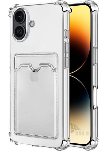 Apple iPhone 17 Uyumlu Kartlıklı Kılıf Darbe Emici Köşe Korumalı Cüzdanlı Esnek Silikon Kapak - Şeffaf