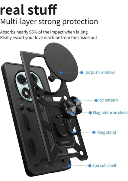 Redmi Note 14 Pro Plus 5g Uyumlu Tank Kılıf Yüzüklü Standlı Extra Darbe Koruma Zırhlı Outdoor Kapak - Siyah indirimleri