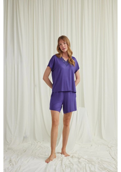 Monamise Kısa Kollu Dantelli V Yaka Şort Takımı fiyatları