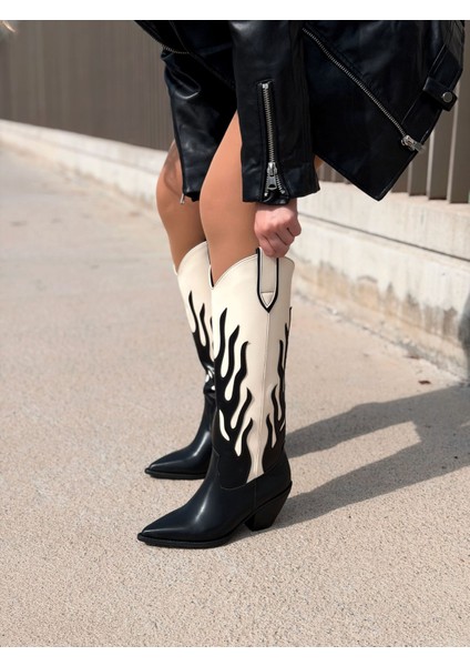 Uldra Kadın Kovboy Çizme Siyah Mat Deri