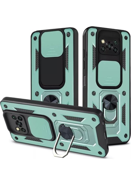 Poco X3 Pro Uyumlu Tank Kılıf Yüzüklü Standlı Extra Darbe Koruma Zırhlı Outdoor Kapak - Yeşil