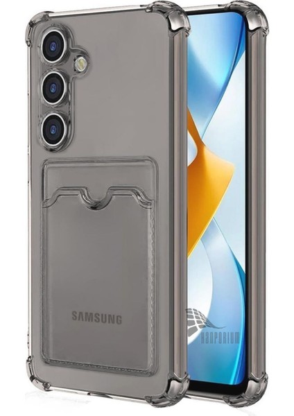 Samsung Galaxy S25 Fe Uyumlu Kartlıklı Kılıf Darbe Emici Köşe Korumalı Cüzdanlı Esnek Silikon Kapak - Füme