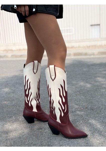 Uldra Kadın Kovboy Çizme Bordo Mat Deri