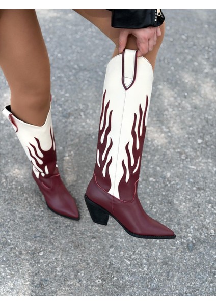 Uldra Kadın Kovboy Çizme Bordo Mat Deri fiyatları